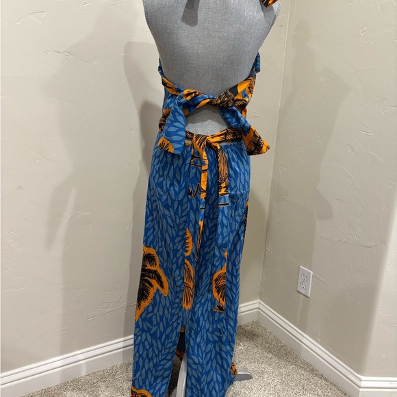 Johanna Ortiz Vida Salvaje Resort Halter Midi Dress Blue Orange Cotton Size 2 - Picture 7 of 13